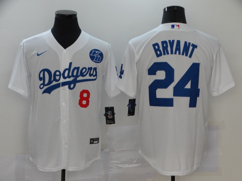 Men's Los Angeles Dodgers Kobe Bryant #8-24 White Baseball Jersey